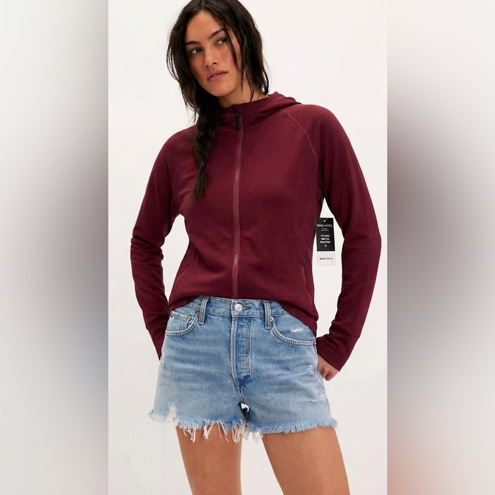 Dyce Active Activewear Full Zip Hoodie 1X Burgundy Pockets Stretch Women New NWT